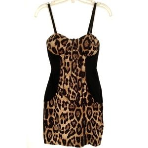 Leopard Animal Print Bustier Corset Cocktail Dress Black Size Small Club Sexy